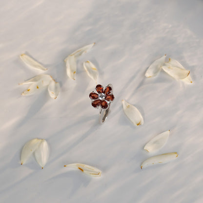 Garnet Bloom Ring