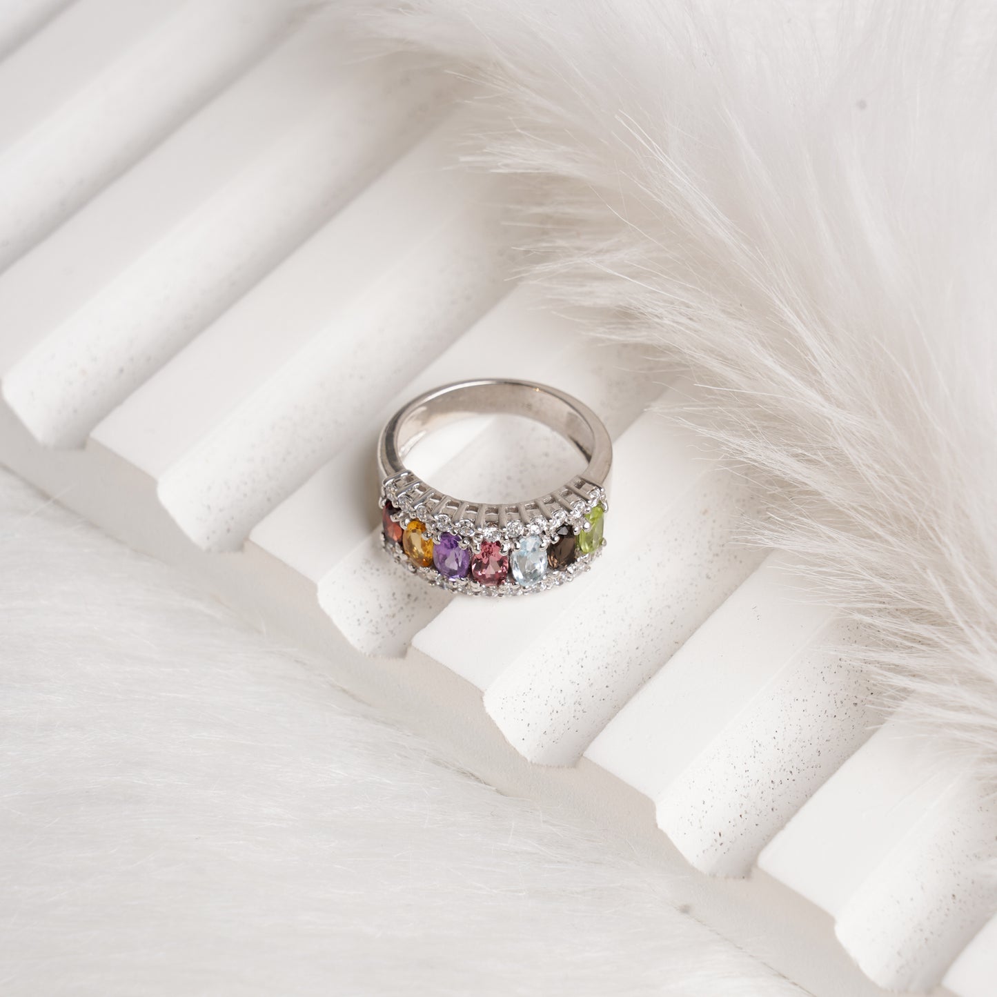 Twinkling Multi Gemstone 925 Silver Ring