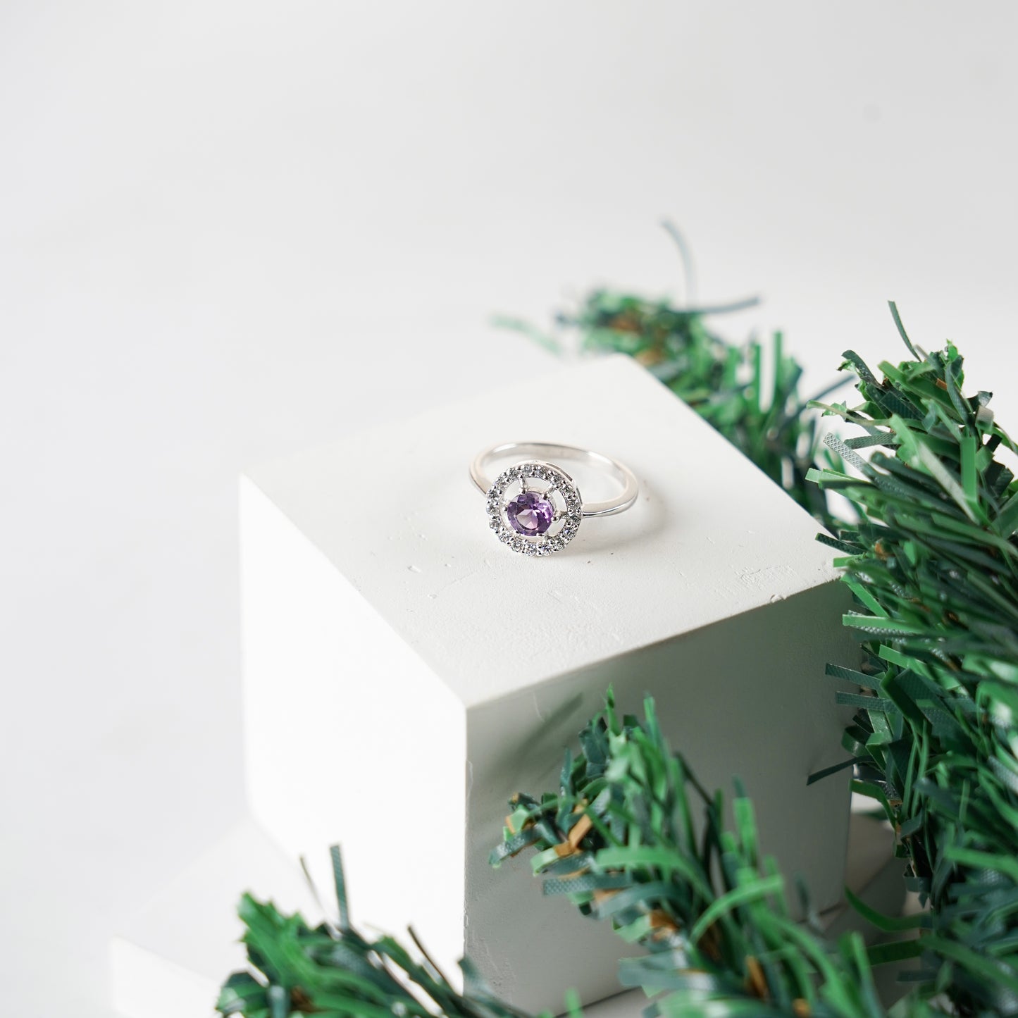 Eternal round halo amethyst ring