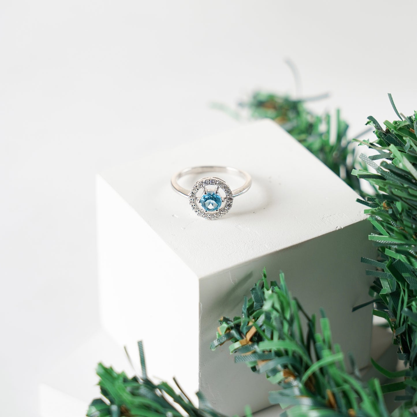 Eternal Round Halo Swiss Blue Topaz Ring