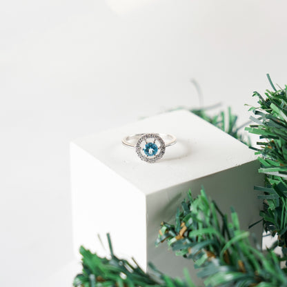 Eternal Round Halo Swiss Blue Topaz Ring