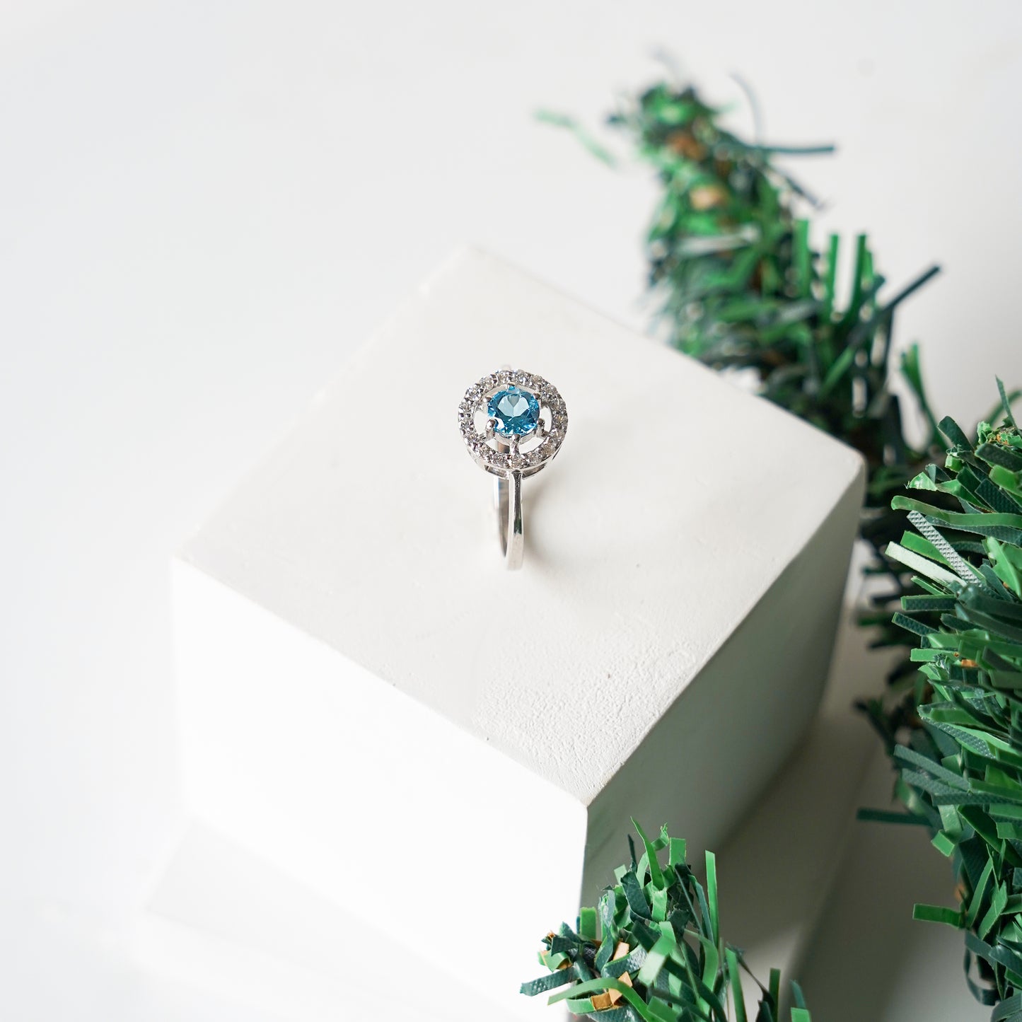 Eternal Round Halo Swiss Blue Topaz Ring