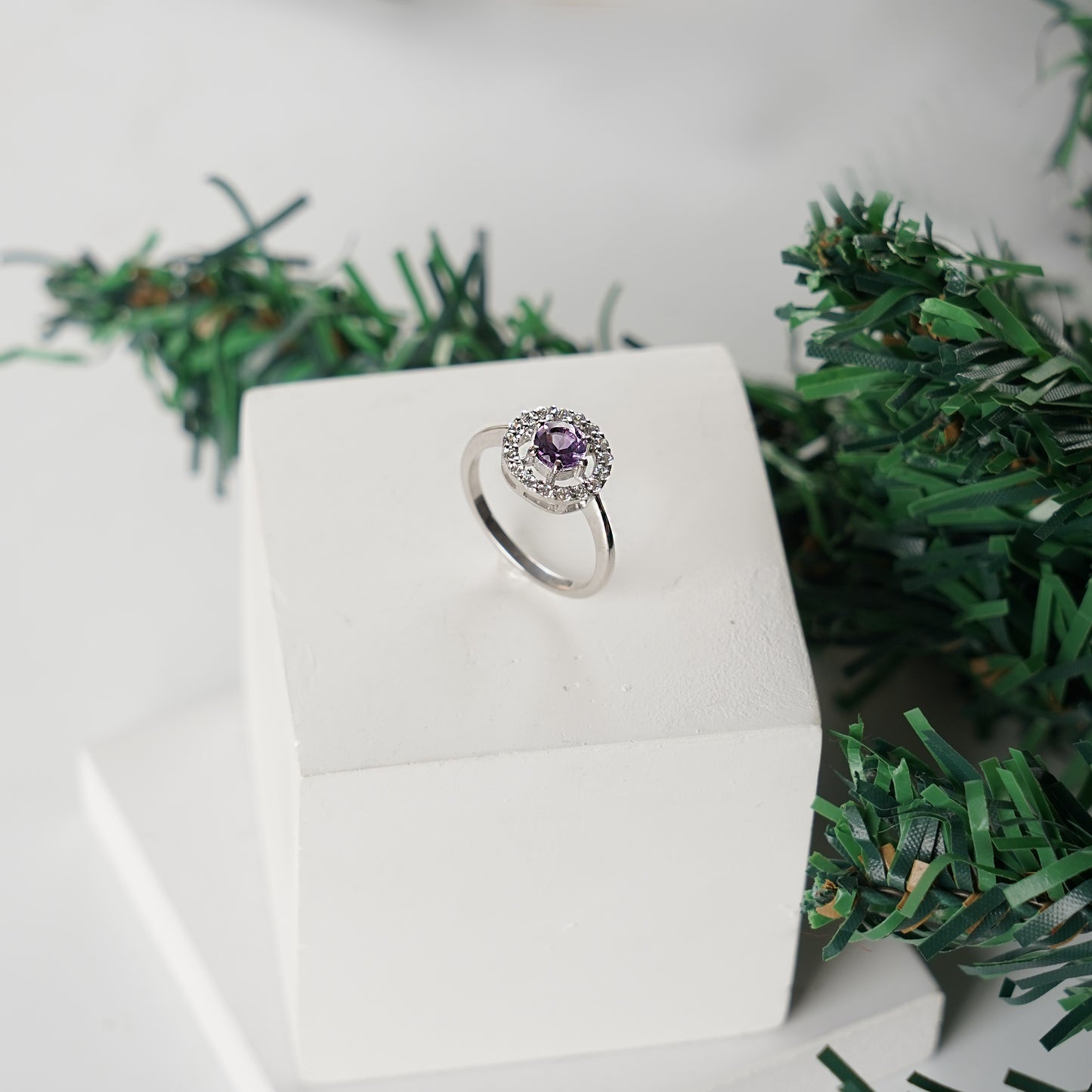 Eternal round halo amethyst ring