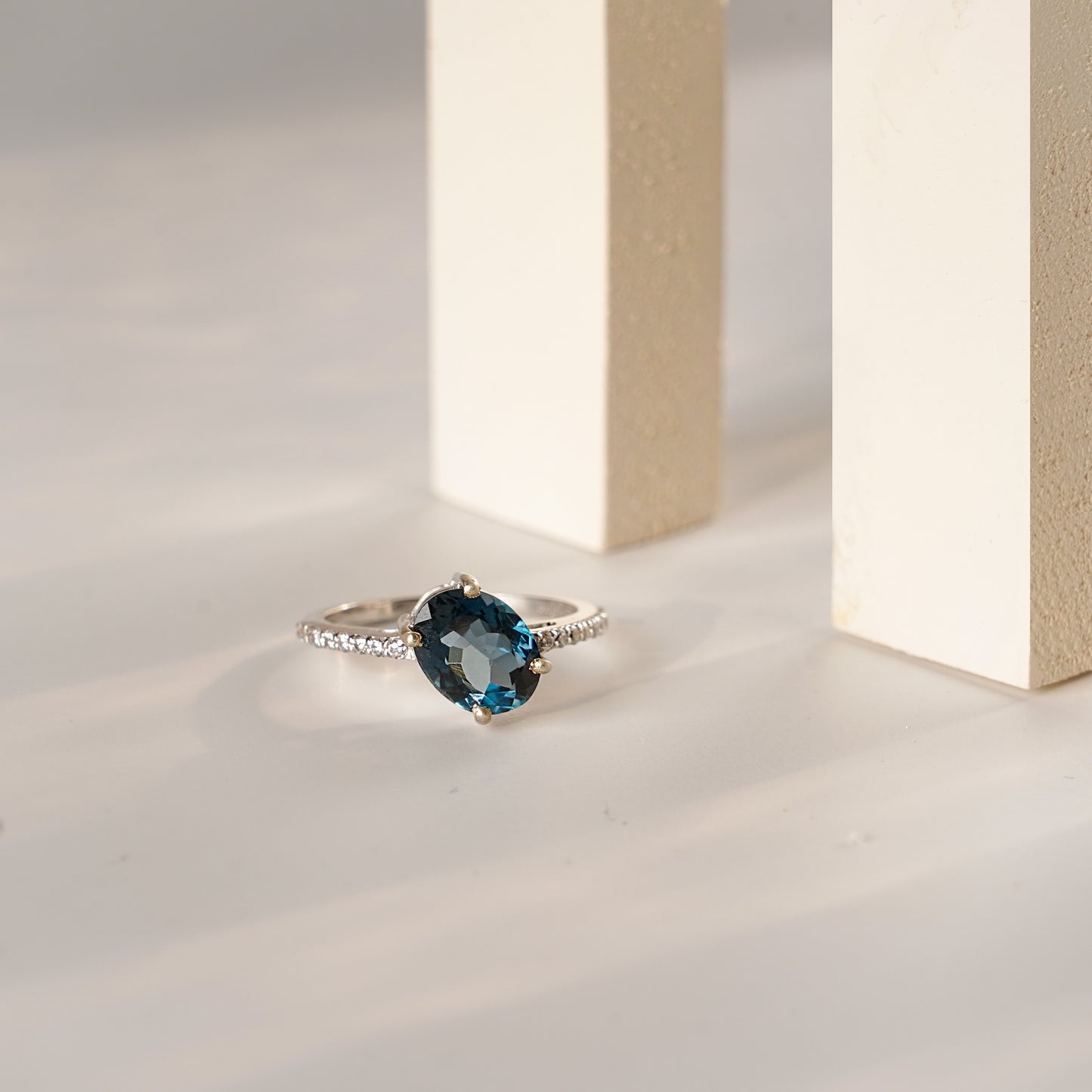 Oval mist natural london blue topaz ring