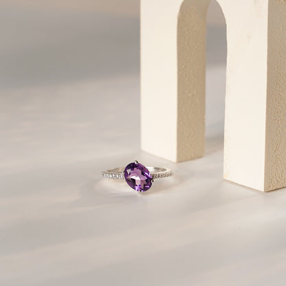 Oval Mist Natural Amethyst Ring