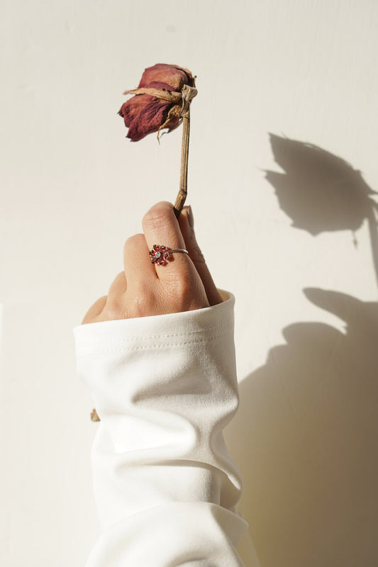 Garnet bloom ring