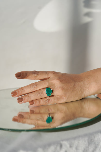 3 Baguette Green Onyx gemstone ring