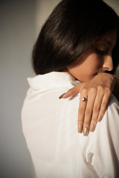 Cushion Mist Natural Rose Quartz Ring