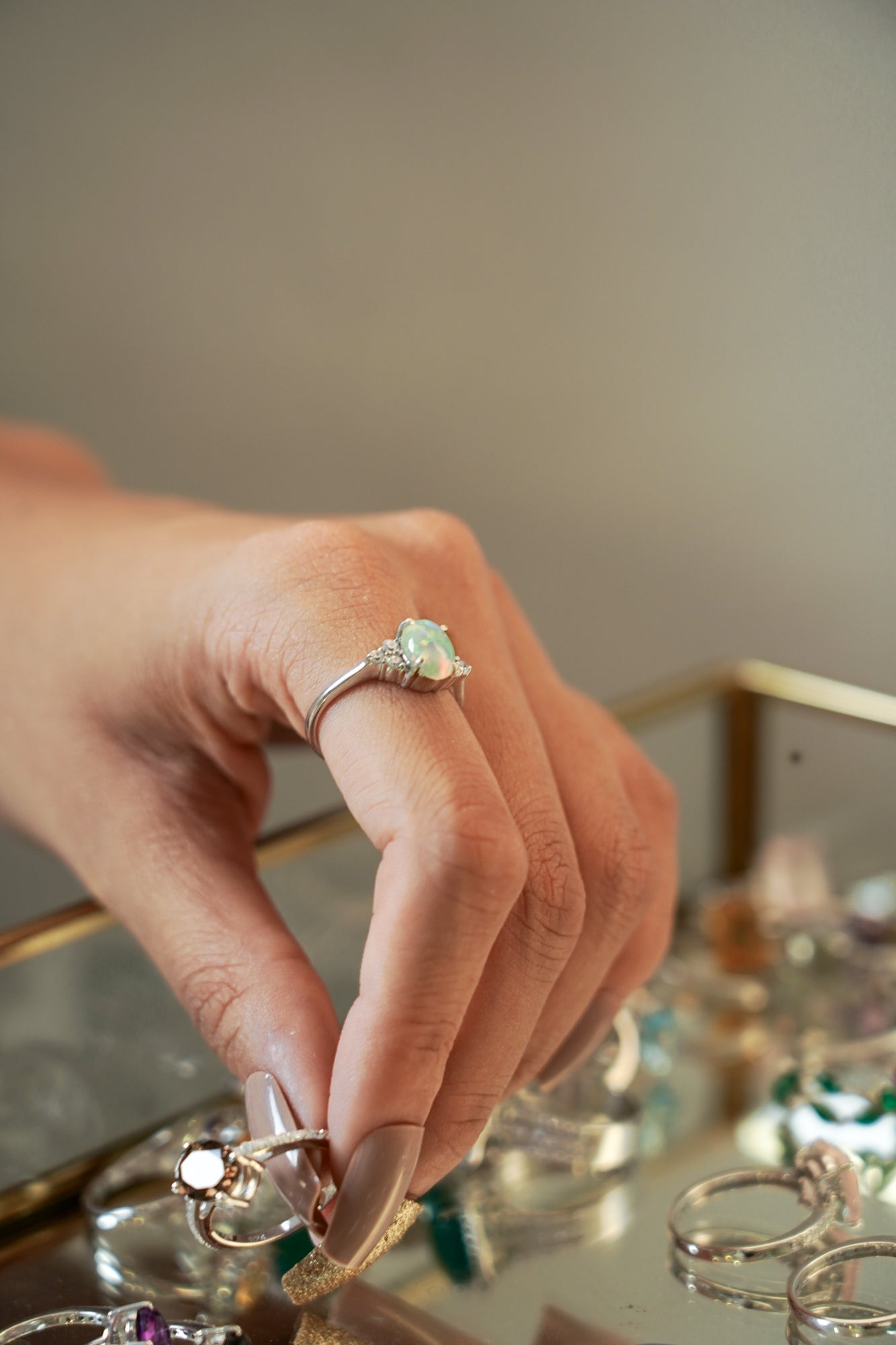 Dinky natural ethiopian opal gemstone ring