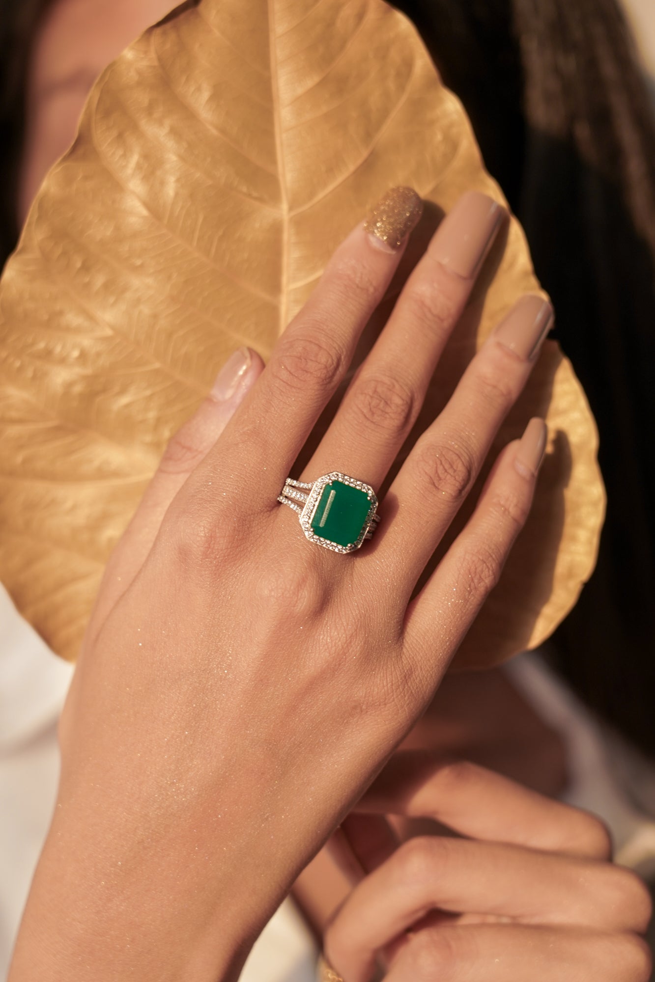 Gleaming green statement ring