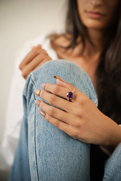 Natural Amethyst Gemstone Cushion Ring