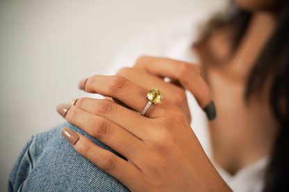 Natural Lemon Quartz Gemstone Cushion Ring