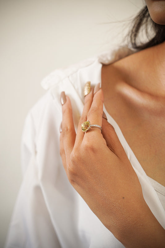 Natural lemon quartz gemstone cushion ring