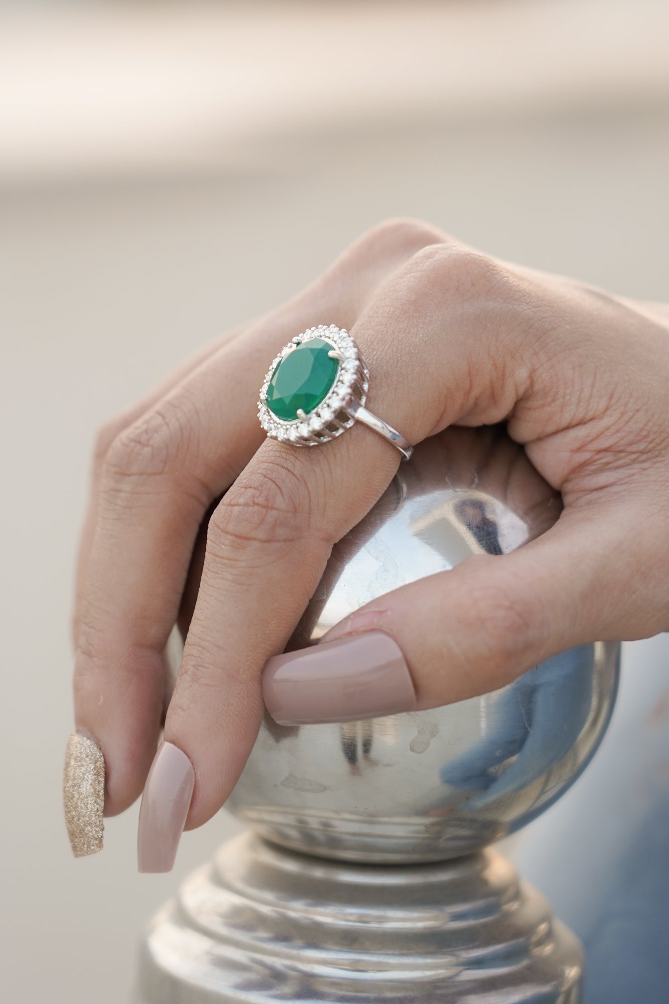 Oval Green Onyx Statement Ring