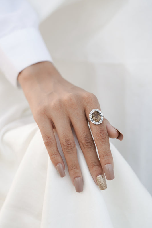 Oval smoky statement ring