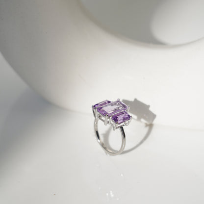 3 Baguette Light Amethyst gemstone ring