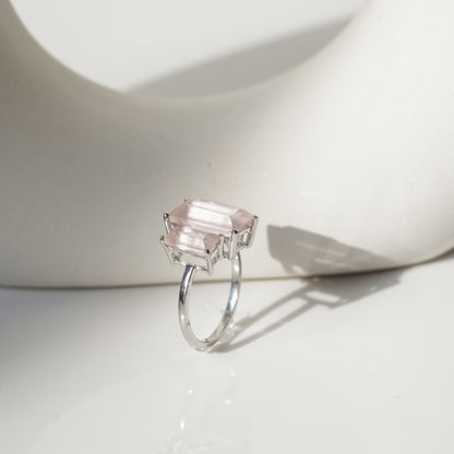 3 Baguette Rose Quartz gemstone ring