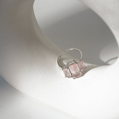 3 Baguette Rose Quartz gemstone ring