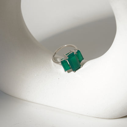 3 Baguette Green Onyx gemstone ring