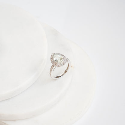 Pear of Joy Green Amethyst Ring