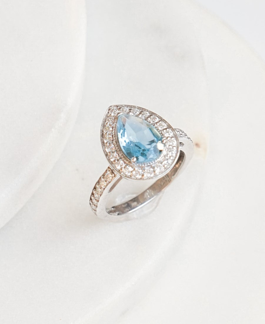 Pear of joy sky blue topaz ring