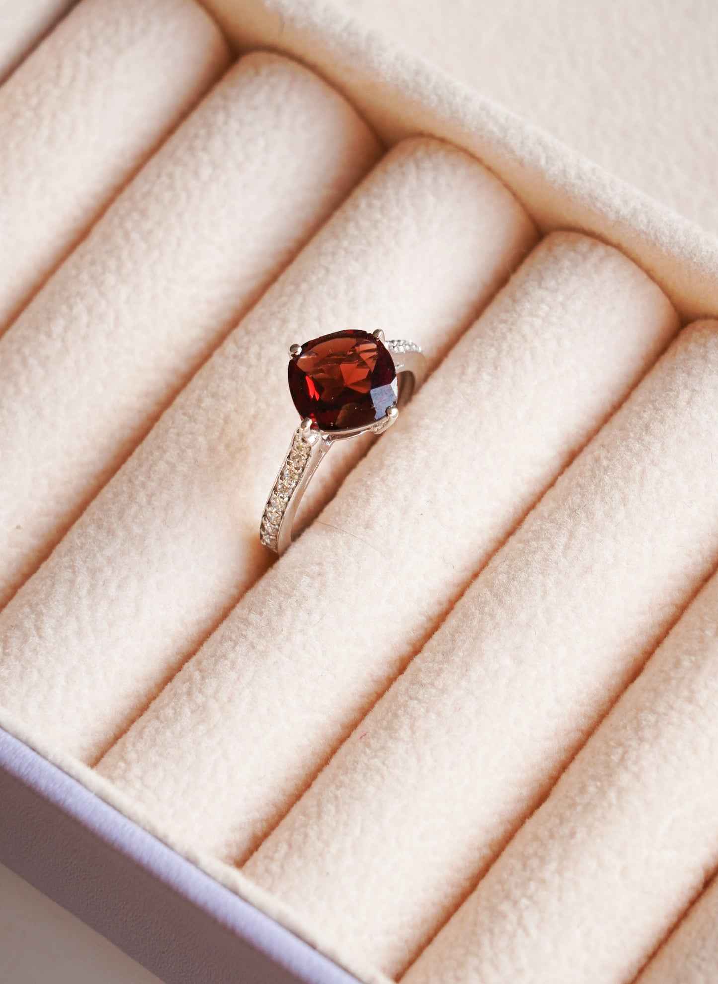 Cushion mist natural garnet ring