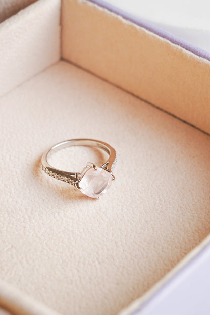 Cushion Mist Natural Rose Quartz Ring