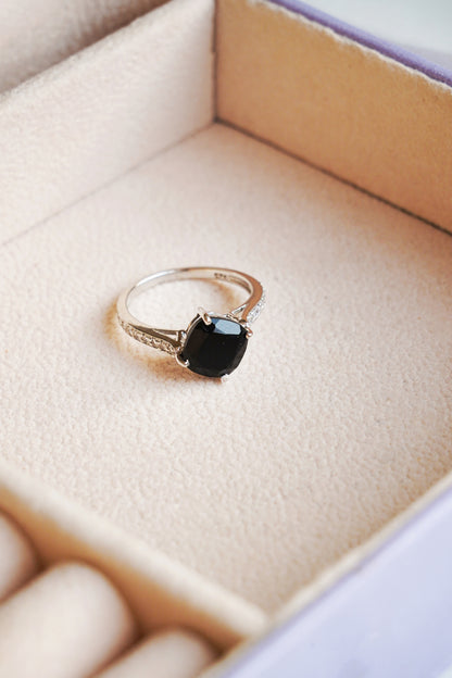 Cushion Mist Natural Black Onyx Ring