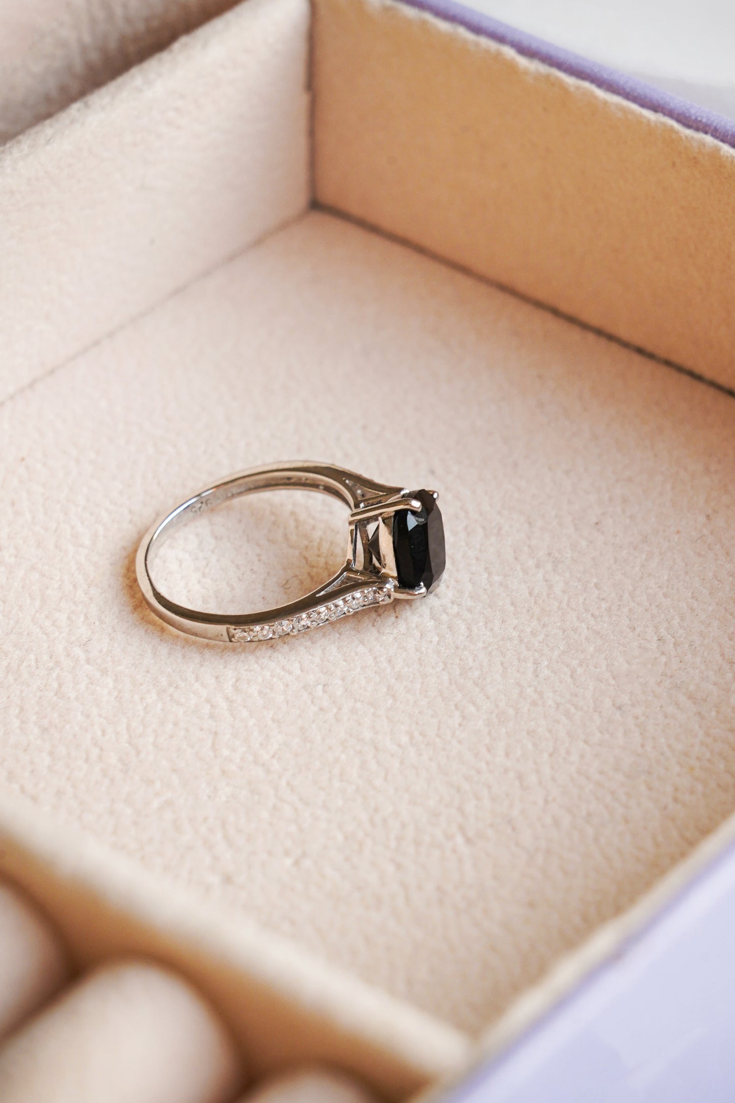 Cushion mist natural black onyx ring