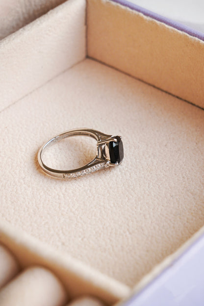 Cushion Mist Natural Black Onyx Ring