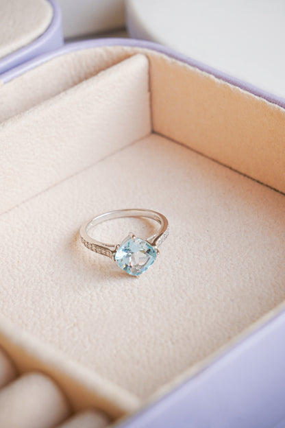 Cushion Mist Natural Sky Blue Topaz Ring