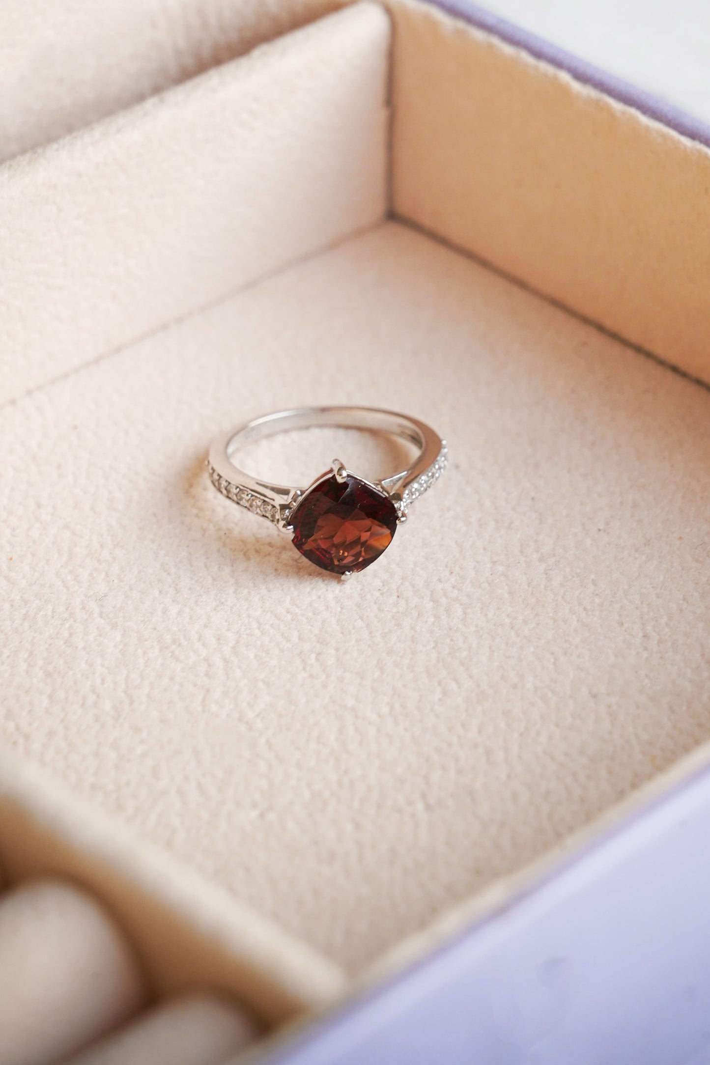 Cushion mist natural garnet ring