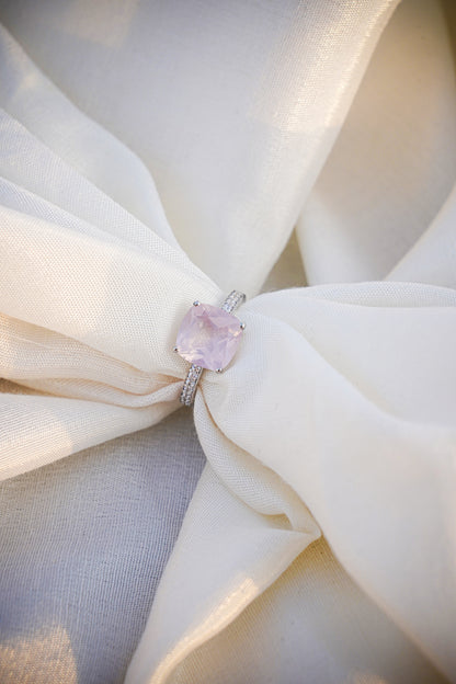 Natural Rose Quartz Gemstone Cushion Ring