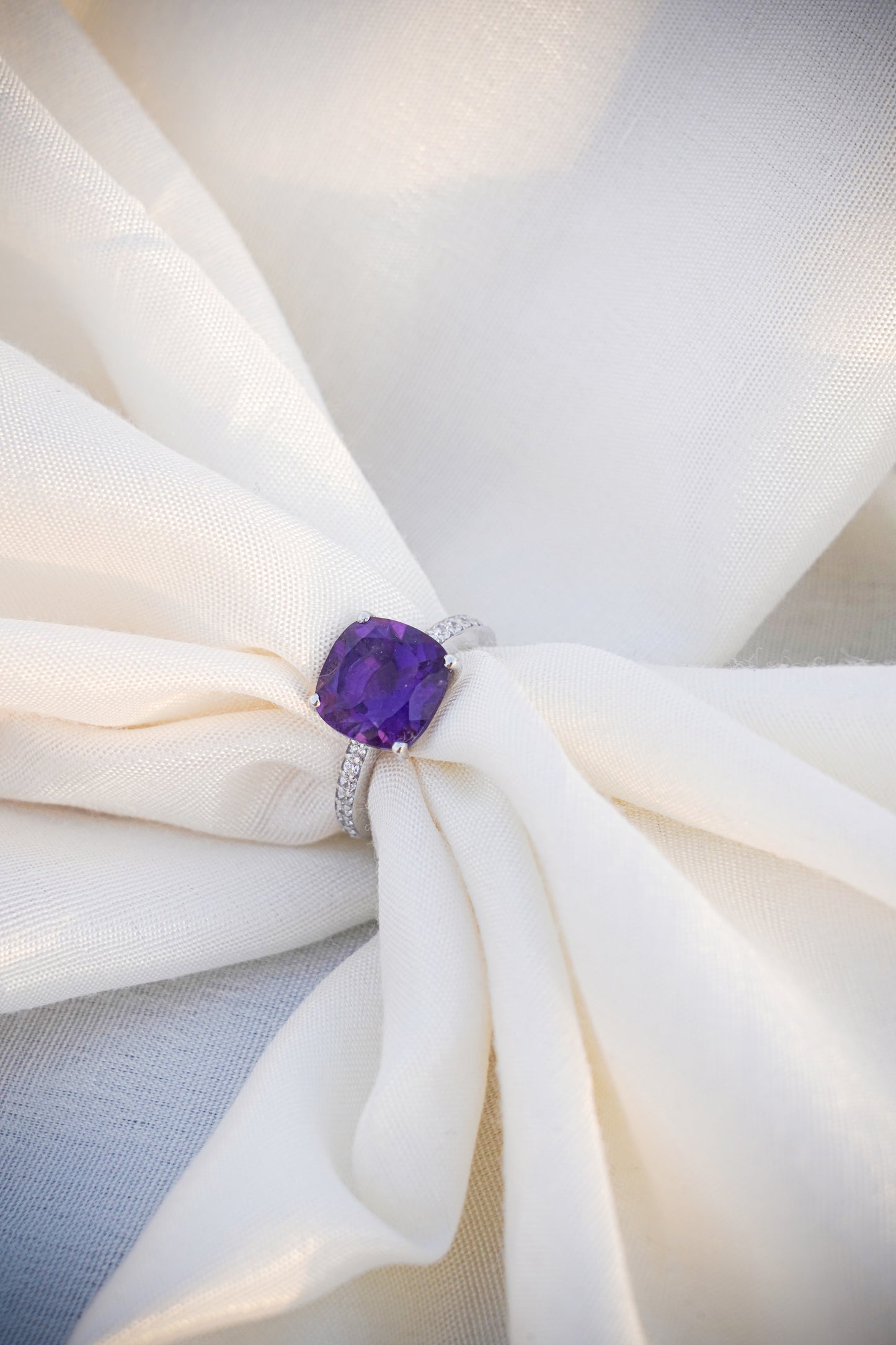 Natural Amethyst Gemstone Cushion Ring