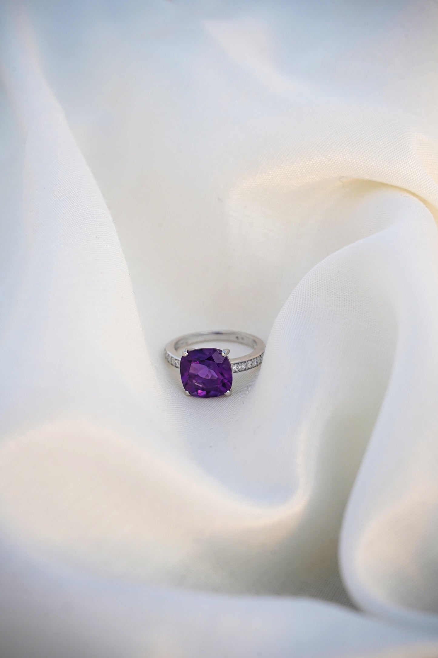 Natural Amethyst Gemstone Cushion Ring