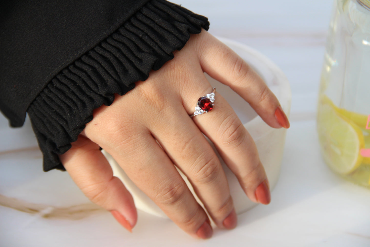 Dinky natural garnet gemstone ring