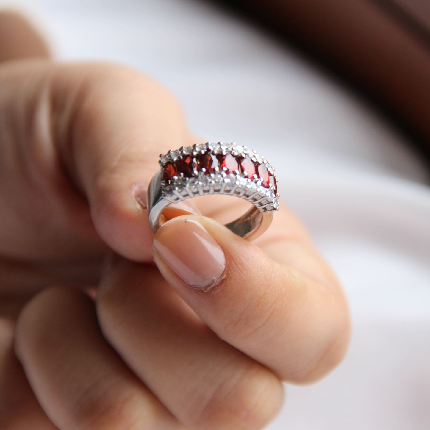 Twinkling Garnet Silver Ring