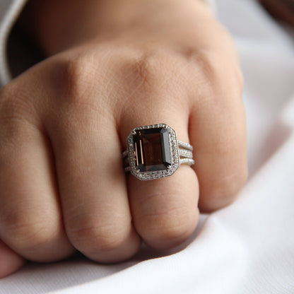 Gleaming Smoky Quartz Statement Ring