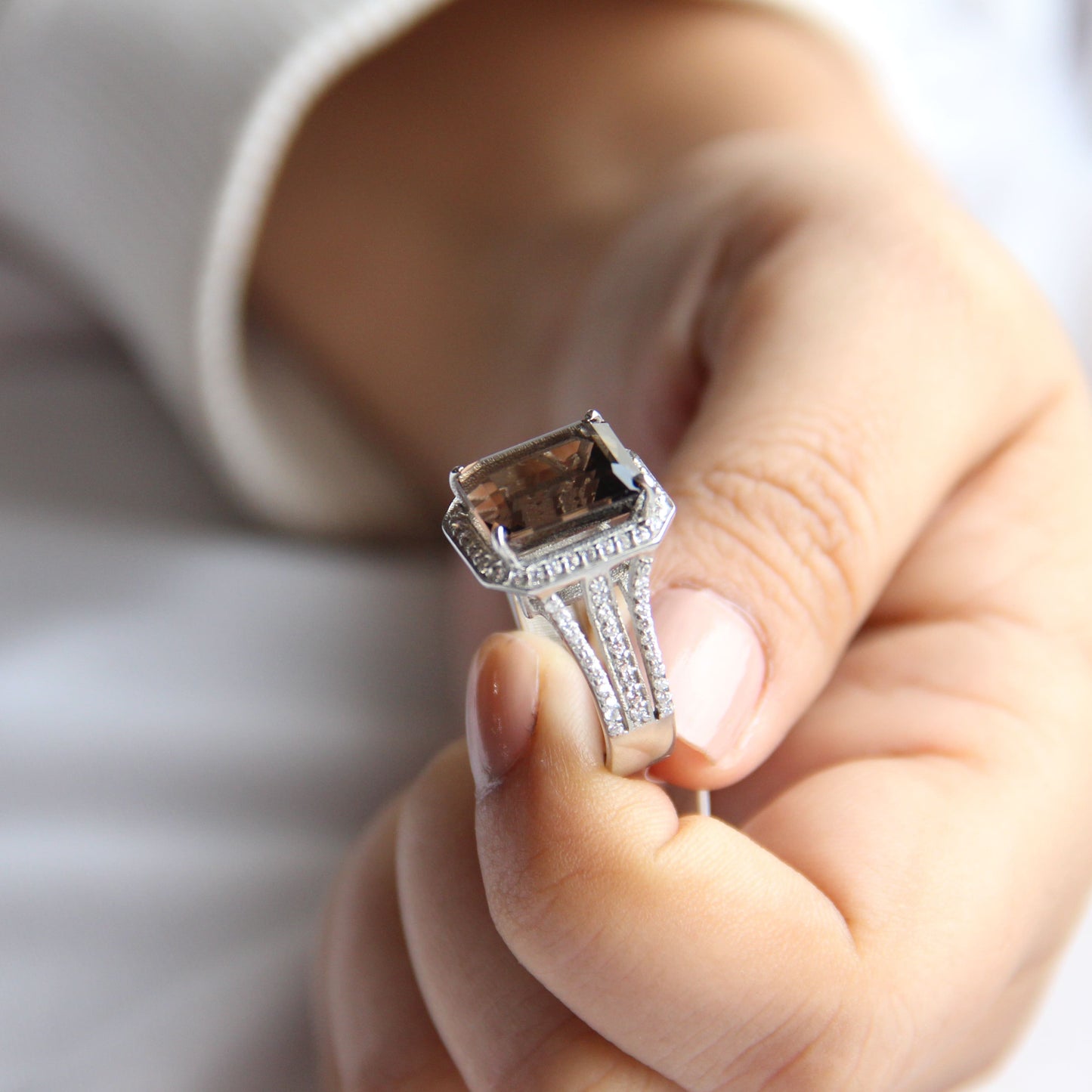 Gleaming Smoky Quartz Statement Ring