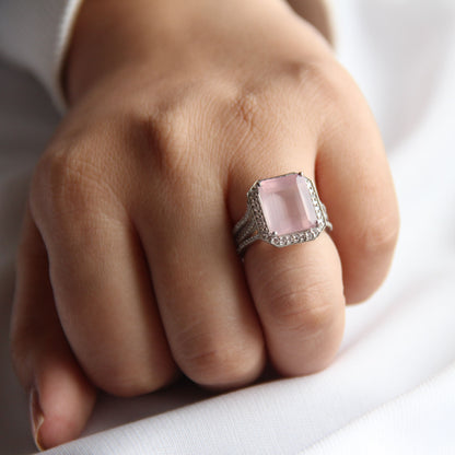 Gleaming Rose Quartz Statement Ring