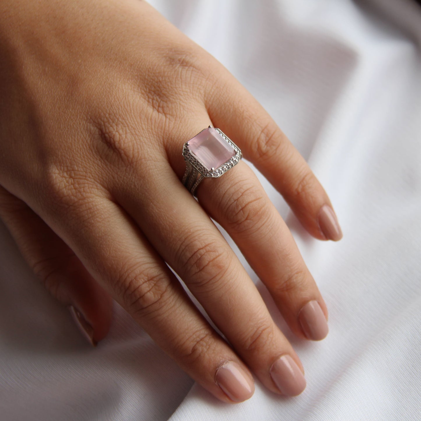 Gleaming Rose Quartz Statement Ring