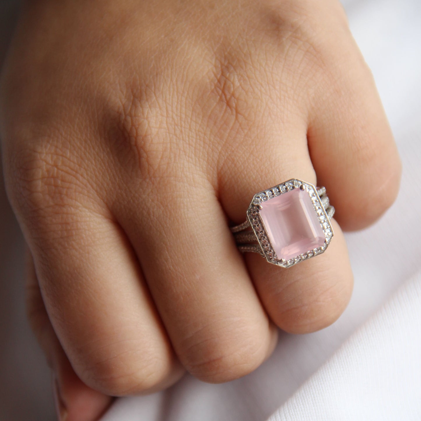 Gleaming Rose Quartz Statement Ring