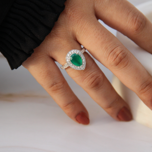 Pear of joy green onyx ring