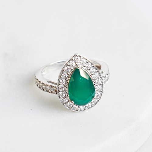 Pear of joy green onyx ring