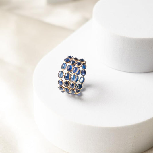 Triple Elegance-Blue Sapphire Gold Ring