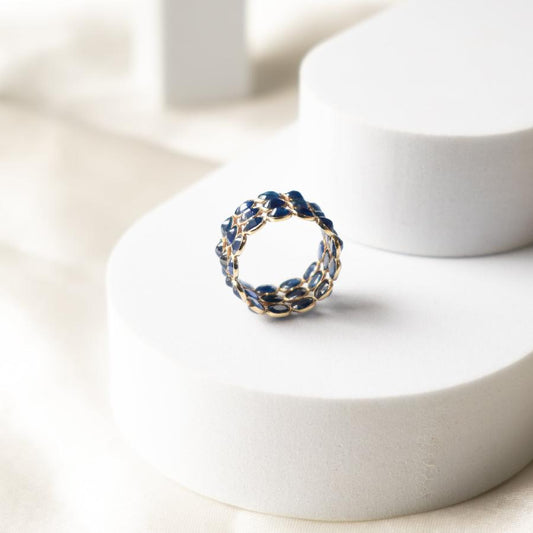 Triple Elegance-Blue Sapphire Gold Ring