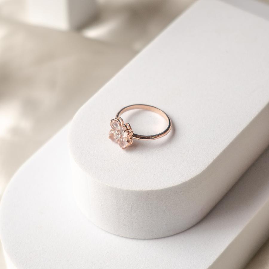 Clover Blessing- Rose Quartz Gold Ring