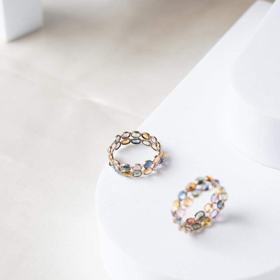 Dual Grace- Multi Sapphire Gold Ring