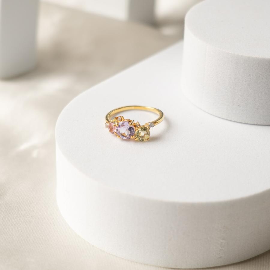 Multi Gemstone prism- Gold Ring