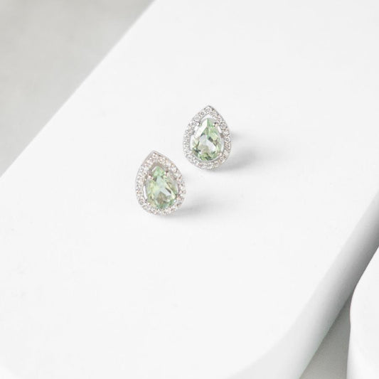 Pear Of Joy Green Amethyst Studs